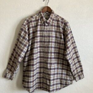 Bill Blass Shirt Mens XL Tall XLT Tan Plaid Long Sleeve Button Up Flannel Casual